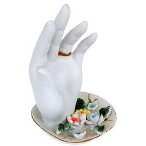 Vintage Lefton Porcelain Hand Ring Holder Mid Century Vanity Decor Trinket Dish